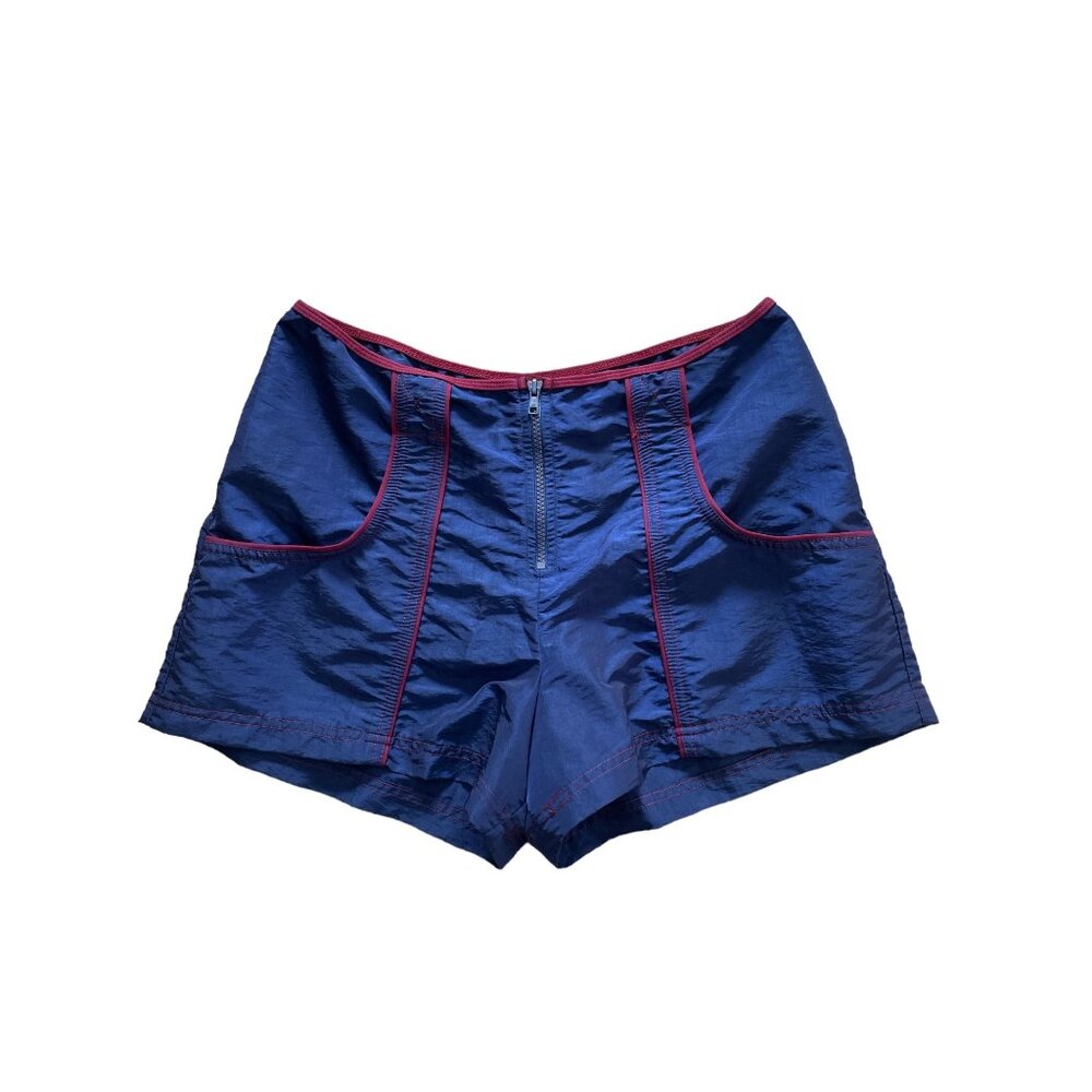 BECCA 80’s Swim Shorts Pockets Zipper Blue Made in USA Vintage Large